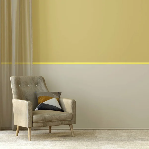 Illustration Fauteuil Contre Mur Jaune Beige Bande Accent Jaune — Photo