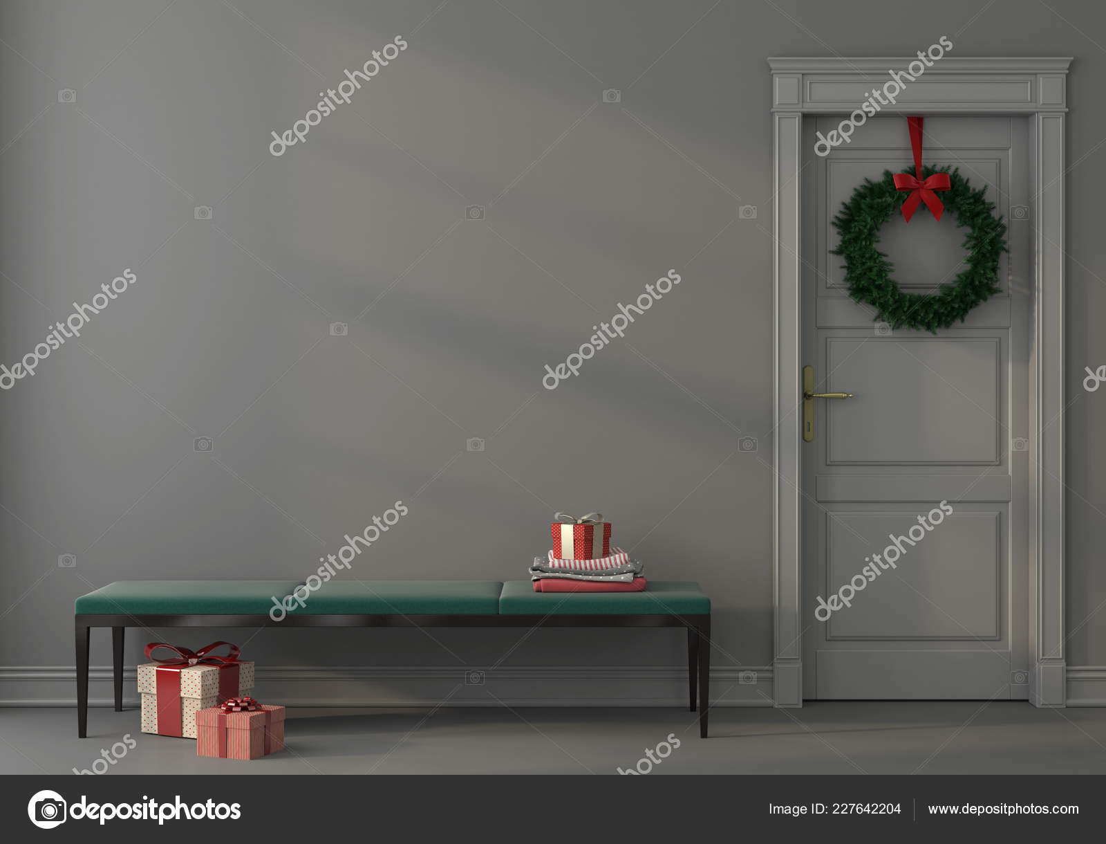 Illustration Festive Interior Elegant Emerald Green Bench