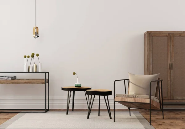 Interiér obývacího pokoje s dřevěným nábytkem — Stock fotografie