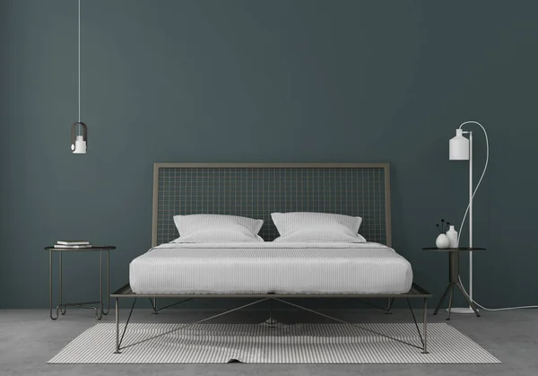 Bedroom interior with a metal bed — Stock Photo, Image