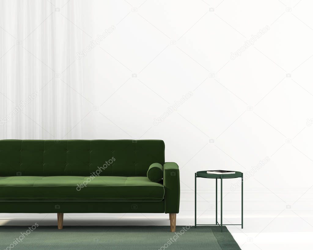 living room with a green sofa