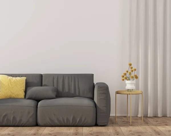 Salón con sofá gris —  Fotos de Stock