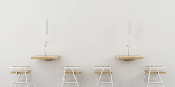 Café interieur in wit met houten meubilair — Stockfoto