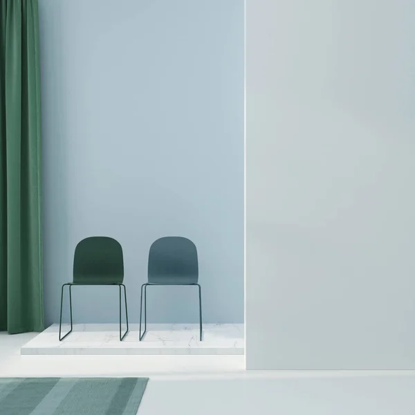 Composition intérieure bleue et verte avec deux chaises — Photo