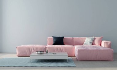 Pembe kanepe ile modern oturma odası. 3d render