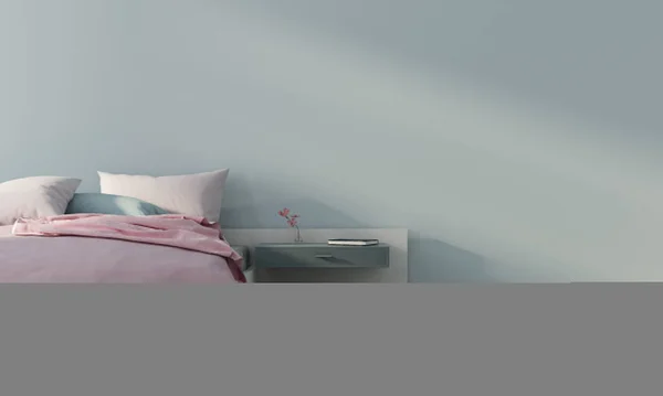 Bedroom interior with pink bed. 3d render