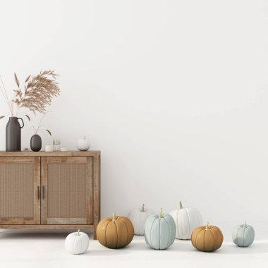 Autumn interior decoration with chest of drawer clipart