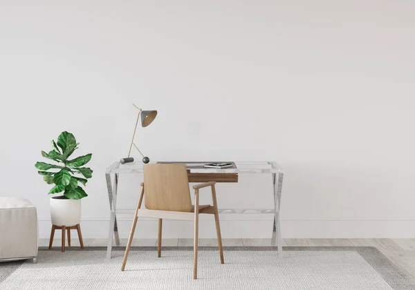 Interior Colores Blanquecinos Con Una Mesa Vidrio Silla Madera Puf — Foto de Stock