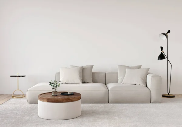 Interieur Des Wohnzimmers White Mit Einem Großen Weichen Sofa Einer — Stockfoto