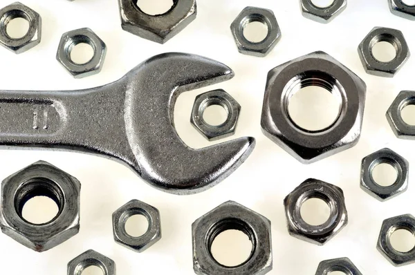 Wrench Nuts Close White Background — Stock Photo, Image