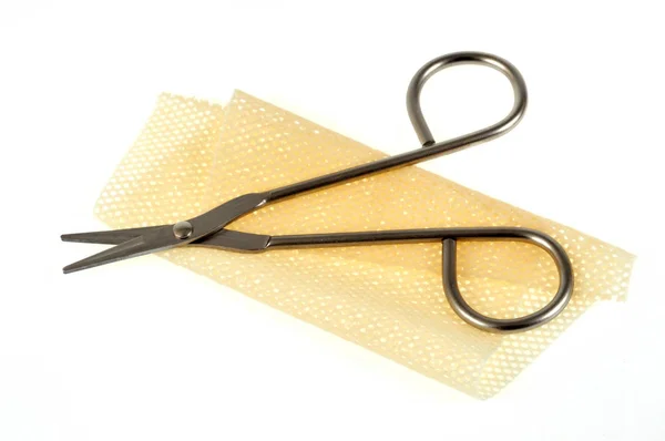 Surgery Scissors Compress Close White Background — Stock Photo, Image