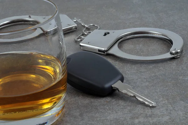 Whiskey Glass Car Key Handcuffs — Stock Photo, Image