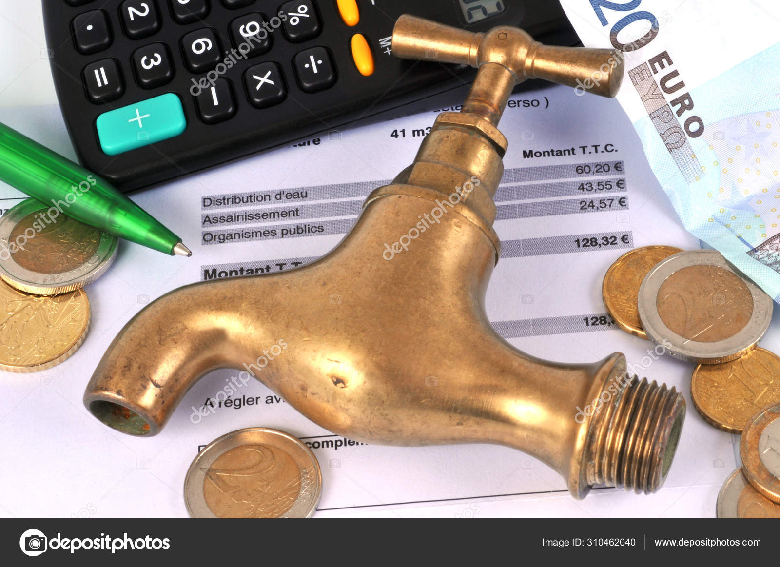 Copper Faucet Laid French Water Bill Stock Photo C Modesto3