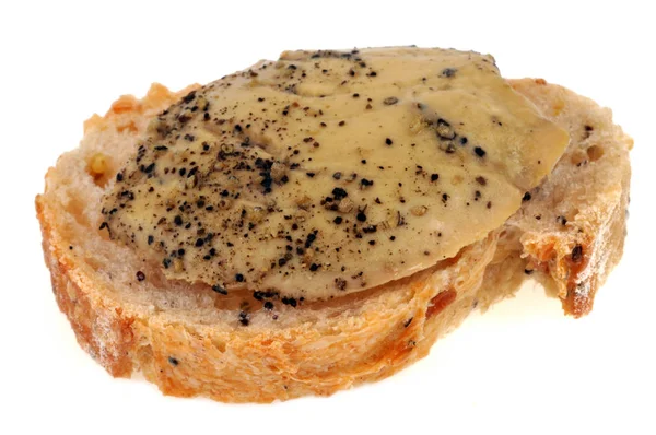 Pan Tostado Con Foie Gras Primer Plano Sobre Fondo Blanco —  Fotos de Stock