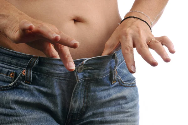 Conceito Dieta Bem Sucedida Com Uma Mulher Mostrando Uma Cintura — Fotografia de Stock