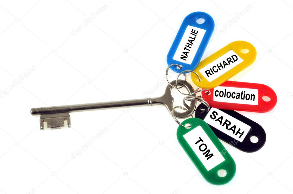 Colocation concept with keychains on which are written different names