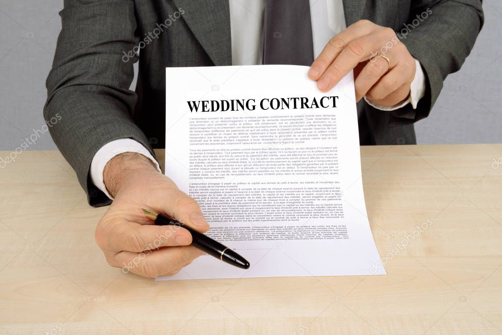 Notary presenting a wedding contract to sign 