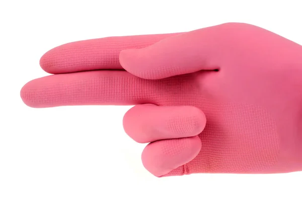 Hand Mit Rosa Latex Handschuh Auf Weißem Hintergrund — Stockfoto