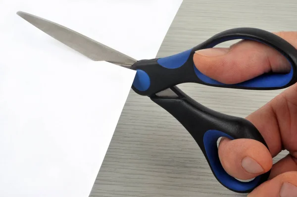 Cut Sheet Paper Scissors Close — Stock Photo, Image