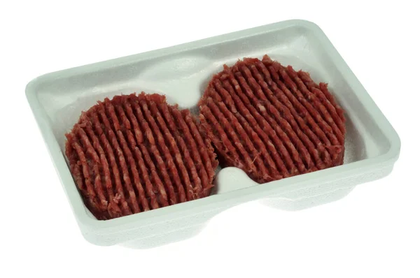 Zásobník Syrových Hamburgerových Steaků Zblízka Bílém Pozadí — Stock fotografie