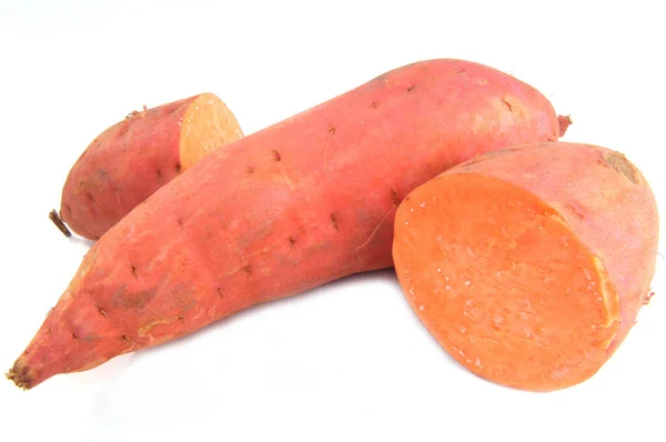 Raw Sweet Potatoes Cut Close White Background — Stock Photo, Image