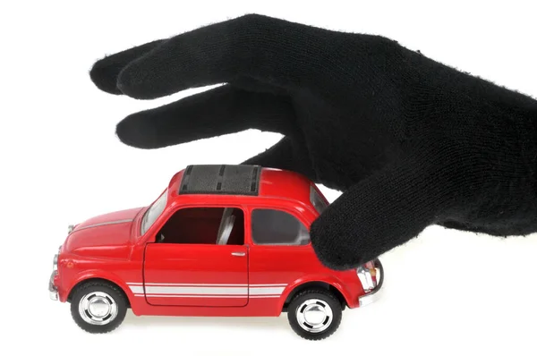 Autodiefstal Concept Met Handschoen Hand Witte Achtergrond — Stockfoto