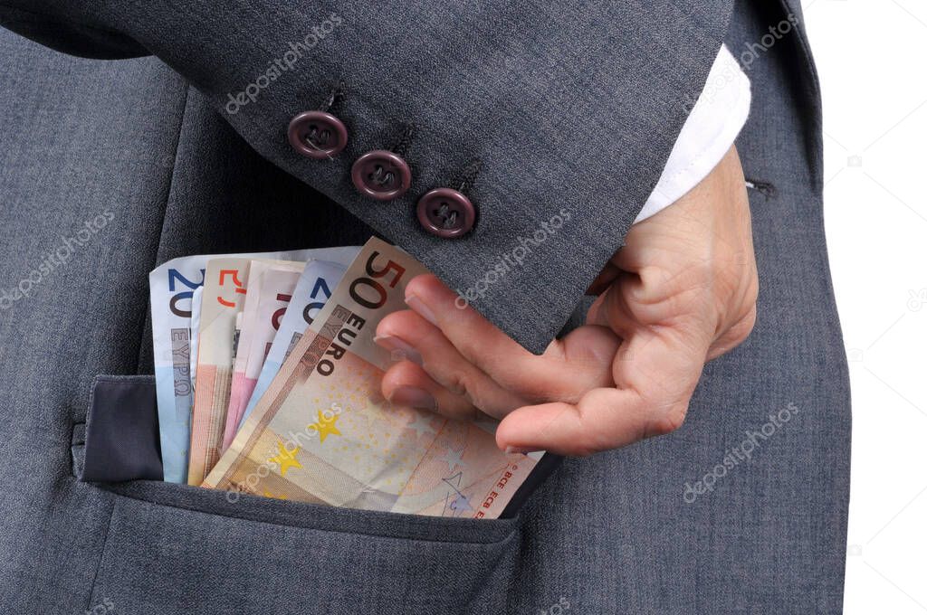 Hide euro banknotes in his jacket pocket