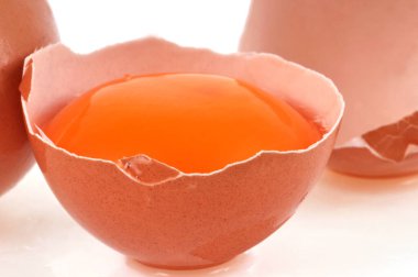 Kabuğundaki yumurta sarısı beyaz arkaplanı kapatır