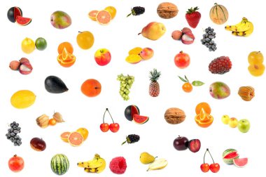 Beyaz arkaplanda meyve karışımı