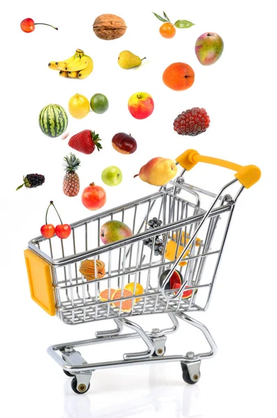 Concept Van Het Kopen Van Fruit Met Een Supermarkt Kar — Stockfoto