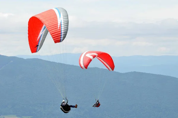 Paragliders Bij Forclaz Franse Alpen — Stockfoto