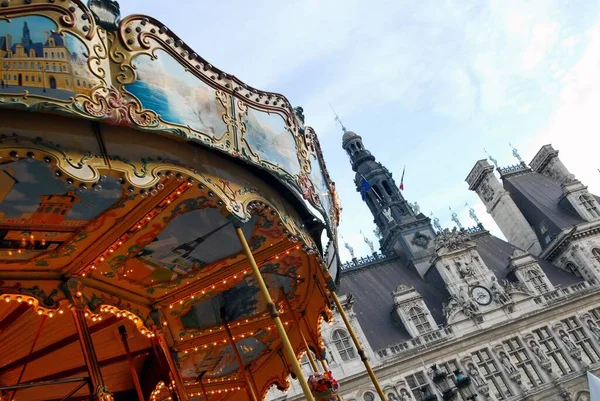 Stadhuis Van Parijs Met Draaimolen — Stockfoto