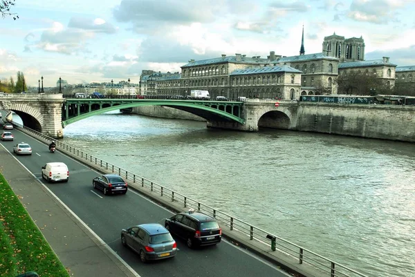 Seine Quay Notre Dame Bridge Paris — Stock Photo, Image