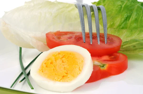 Hard Boiled Egg Chives Tomato Salad Plate — Stock Photo, Image