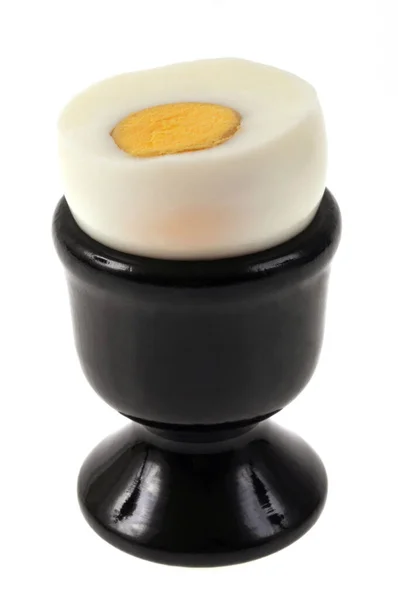Hard Boiled Egg Egg Cup Close White Background — Stock Photo, Image