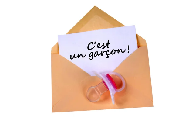 Carte Annonce Naissance Pour Garçon Dans Une Enveloppe Sur Fond — Photo