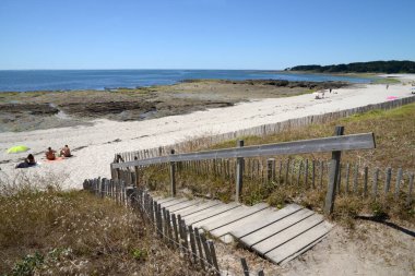 Brittany 'de Saint-Jacques plajı sular çekildiğinde 