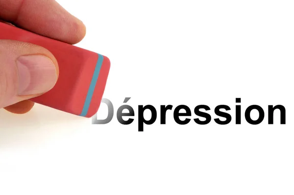 Radera Ordet Depression Med Suddgummi — Stockfoto