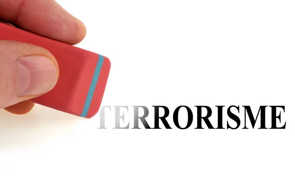 Töröld Terrorizmus Szót Egy Radírral — Stock Fotó