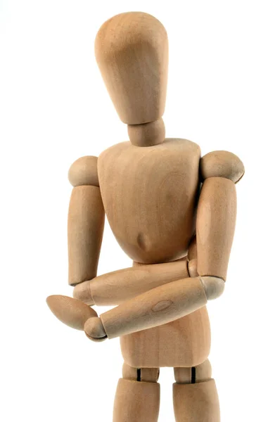在白色背景上交叉的木制清晰的人体模型臂 — 图库照片