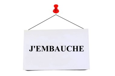 Beyaz arka planda, Fransızca yazdığım bir kart var. 