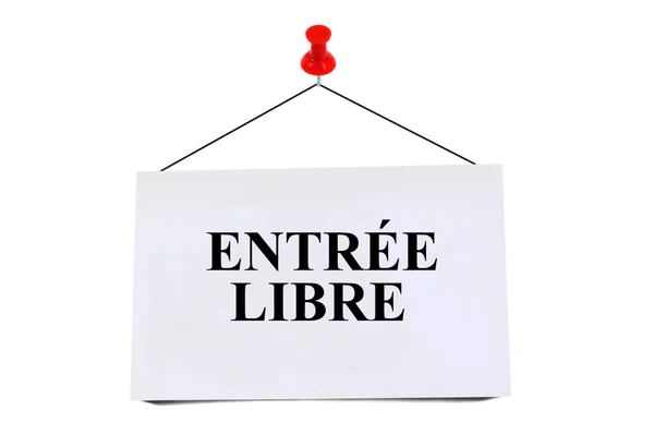 フランス語で書かれた無料のエントリと白の背景にピン留めカードそれに — ストック写真