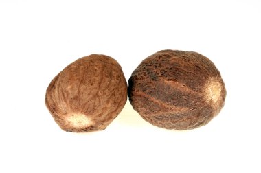 Beyaz arkaplanda Nutmeg yakın plan