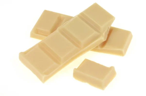 Fehér Csokoládé Négyzetek Közelkép Fehér Háttér — Stock Fotó