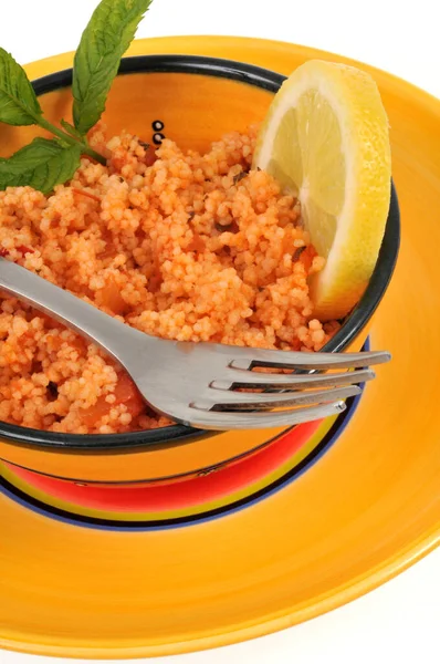 Ciotola Tabbouleh Con Foglie Menta Una Fetta Limone Primo Piano — Foto Stock