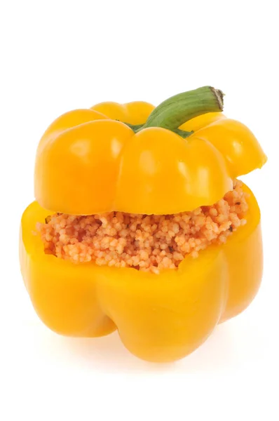 Yellow Pepper Stuffed Tabbouleh Close White Background — Stock Photo, Image