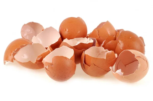 白い背景に壊れた卵の殻のクローズアップ — ストック写真