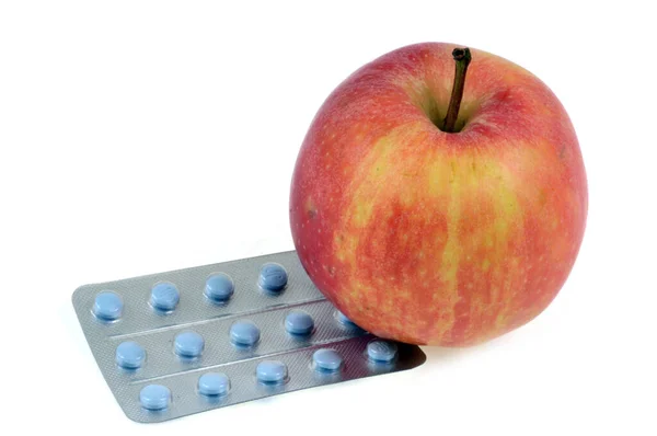 Apple Blister Pack Drugs Close White Background — Stock Photo, Image