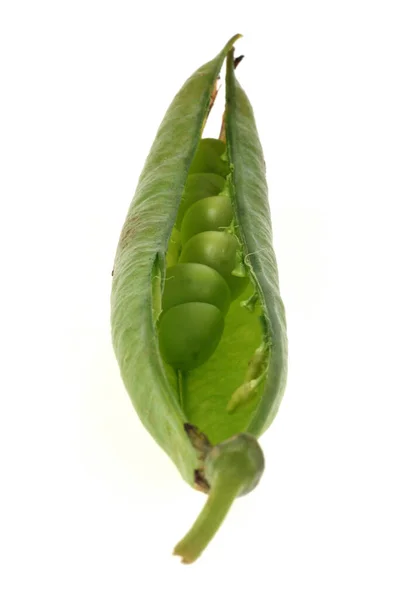 Frische Bio Erbsen Ihren Schoten Nahaufnahme Auf Weißem Hintergrund — Stockfoto