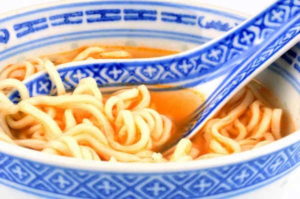 Bowl Chinese Noodle Soup Spoon Close — Stock Photo, Image